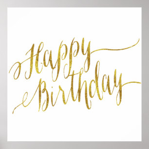 Affiches Joyeux devis d'anniversaire Gold Faux Foil