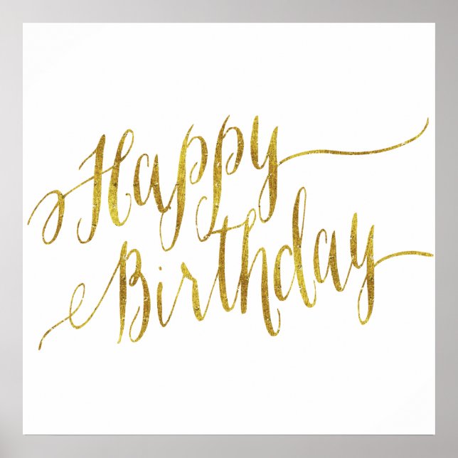 Affiches Joyeux devis d'anniversaire Gold Faux Foil (Devant)