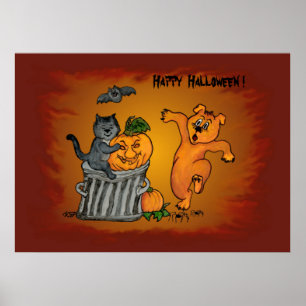 Affiches Joyeux Halloween avec Chat Chat Chien et Araignée