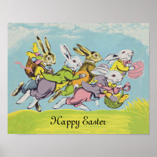 Affiches Joyeux Lapins de Pâques au Pastel en Course