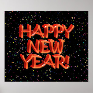 Affiches Joyeux New Year Glassy Red Text