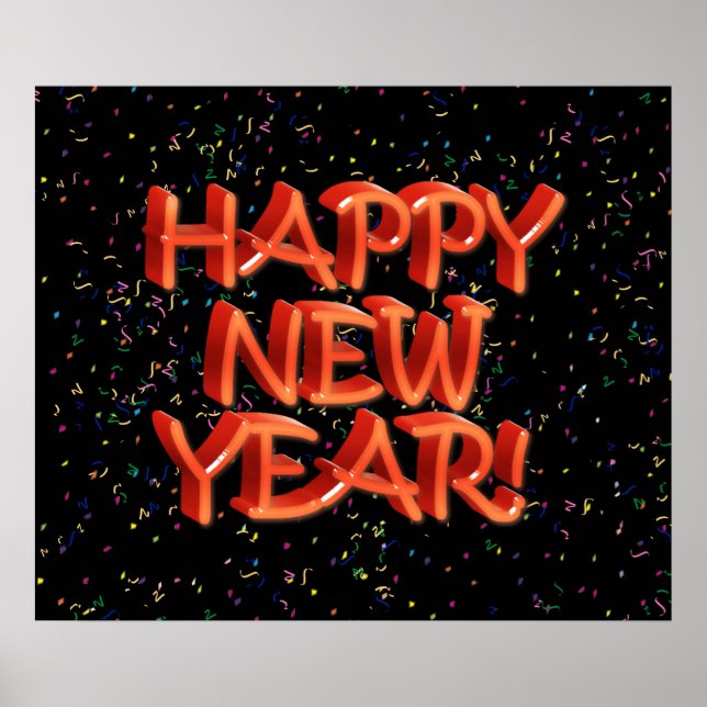 Affiches Joyeux New Year Glassy Red Text (Devant)