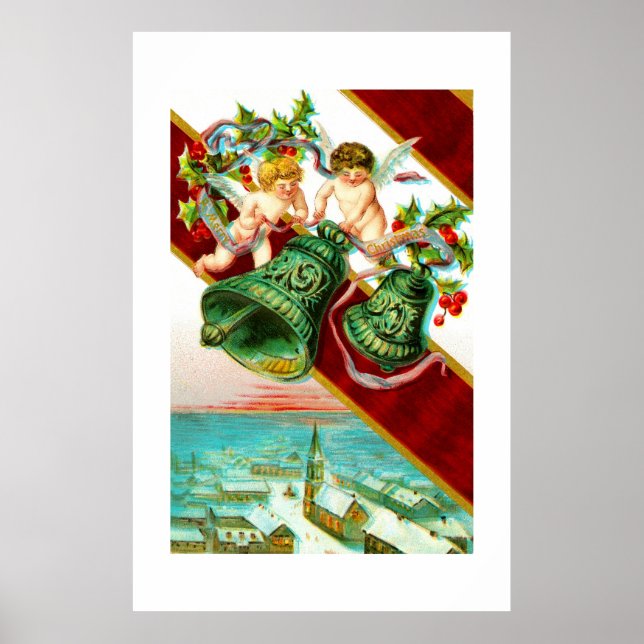 Affiches Joyeux Noël, chérubins et cloches (Devant)