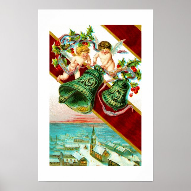 Affiches Joyeux Noël, chérubins et cloches (Devant)