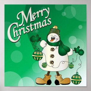 Affiches Joyeux Noël Green Snowman