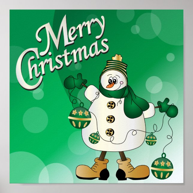 Affiches Joyeux Noël Green Snowman (Devant)