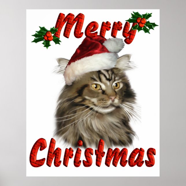 Affiches Joyeux Noël Maine Coon Cat (Devant)