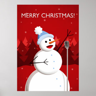 Affiches Joyeux Noël musical de bonhomme de neige