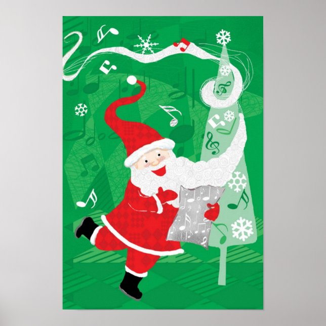 Affiches Joyeux Noël, Père Noël chantant et dansant (Devant)