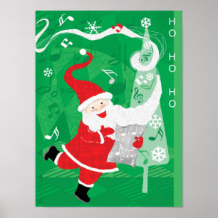 Affiches Joyeux Noël, Père Noël chantant et dansant