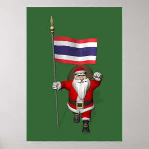 Affiches Joyeux Père Noël Avec Drapeau De Thaïlande
