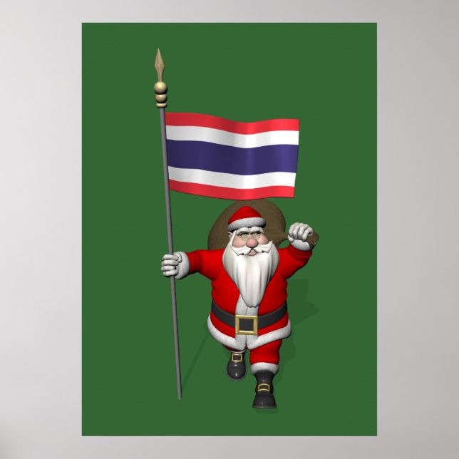 Affiches Joyeux Père Noël Avec Drapeau De Thaïlande (Devant)