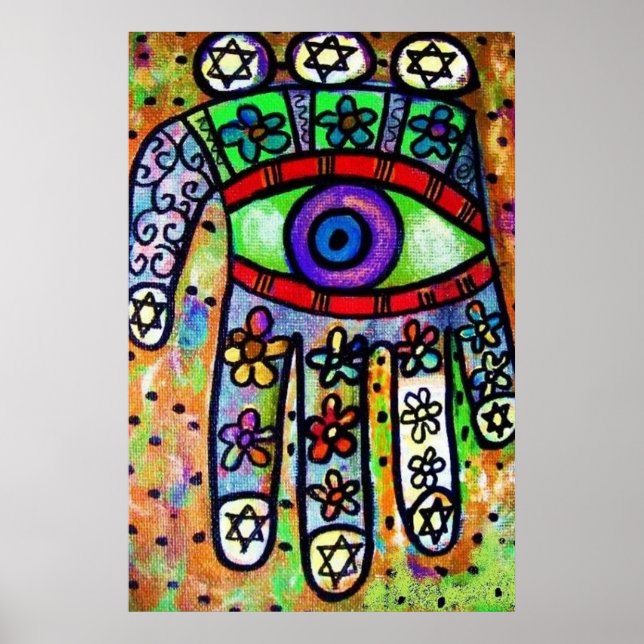 Affiches Judaica Batik Garden Oasis Hamsa (Devant)