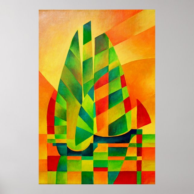 Affiches Junks chinois, coucher de soleil, voiles et ombres (Devant)