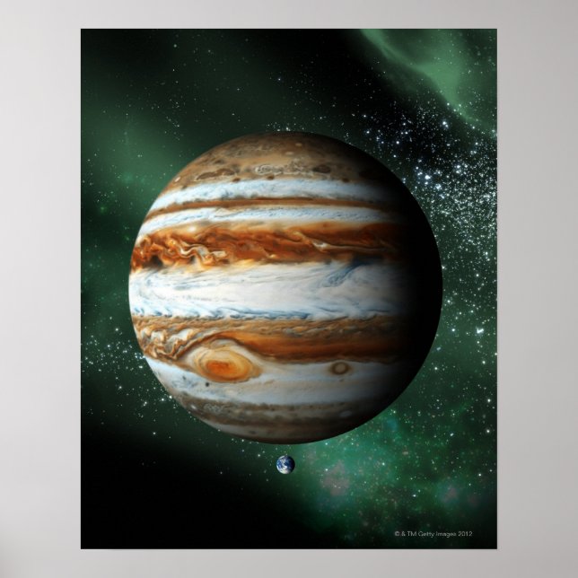Affiches Jupiter et comparaison de la Terre (Devant)