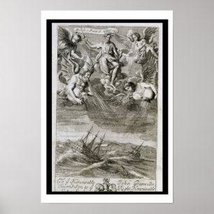 Affiches Jupiter jette une tempête sur l'océan, illustratio