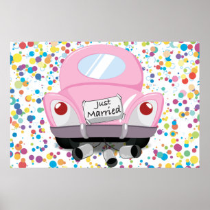 Affiches juste+marié,marié+voiture,dessin+animé+mariage+voi