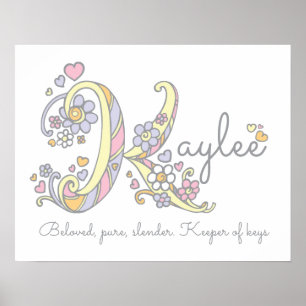 Affiches K monogramme art Kaylee filles nom signifiant affi