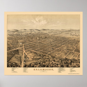 Affiches Kalamazoo, MI Carte panoramique - 1874