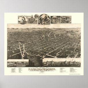 Affiches Kalamazoo, MI Carte panoramique - 1883
