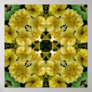 Affiches Kaleidoscope à fleurs de Primrose jaune