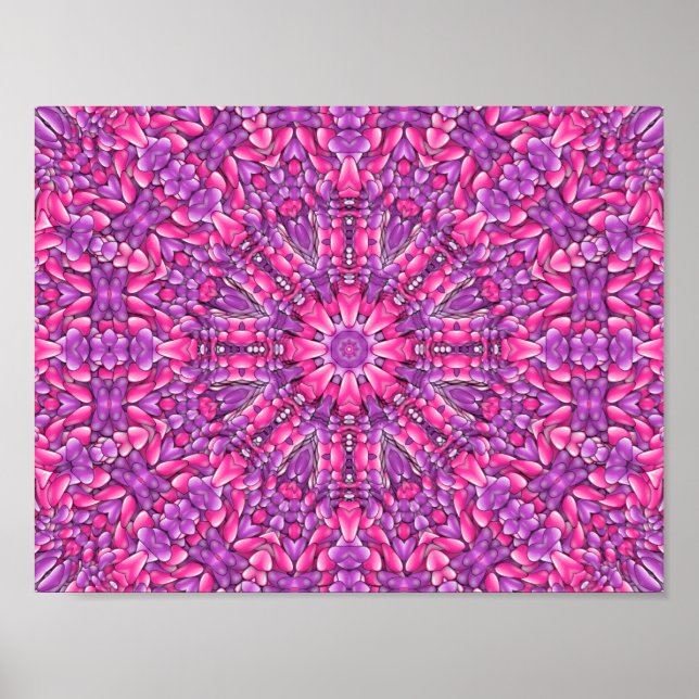Affiches Kaleidoscope Vintage rose et violet (Devant)