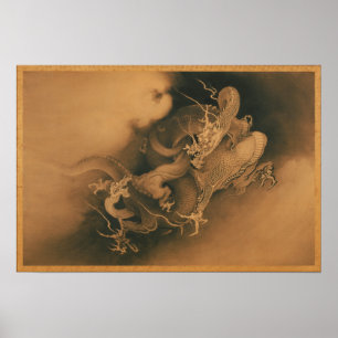 Affiches Kanō Hōgai Two Dragons in Clouds