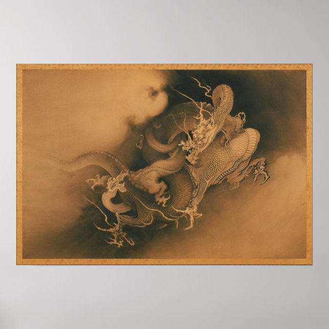 Affiches Kanō Hōgai Two Dragons in Clouds (Devant)