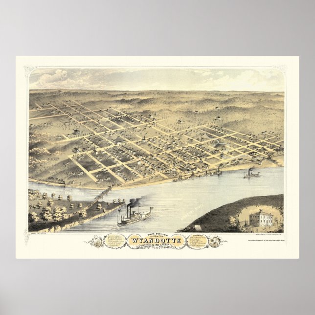 Affiches Kansas City, KS Carte panoramique - 1869 (Devant)