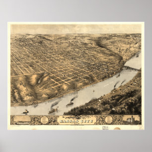 Affiches Kansas City Missouri 1869 Carte panoramique antiqu