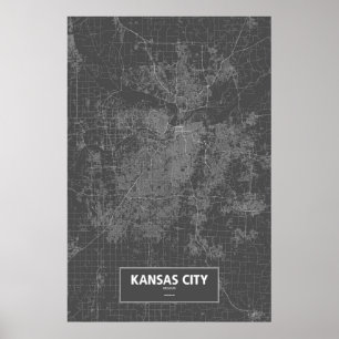 Affiches Kansas City, Missouri (blanc sur le noir)