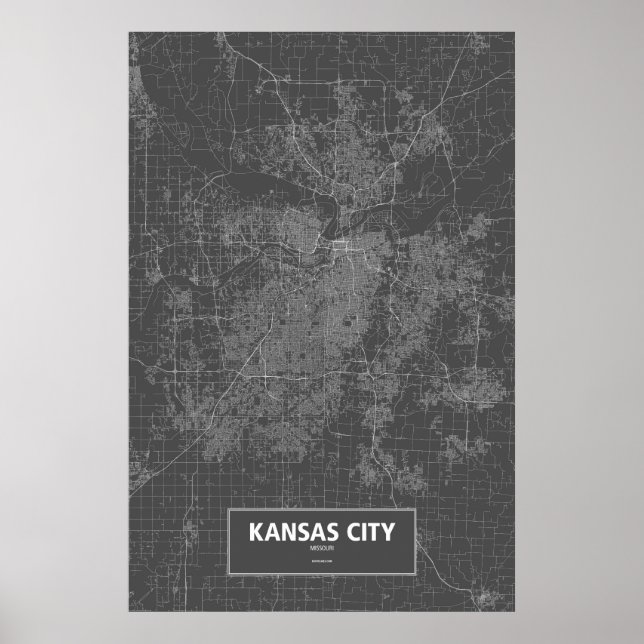 Affiches Kansas City, Missouri (blanc sur noir) (Devant)