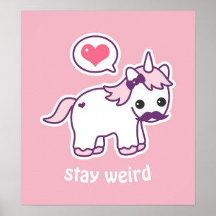 Affiches Kawaii Rose Mustache Unicorne