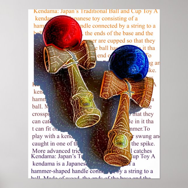 Affiches Kendama, Red and Blue Color Ink Sketch (Devant)
