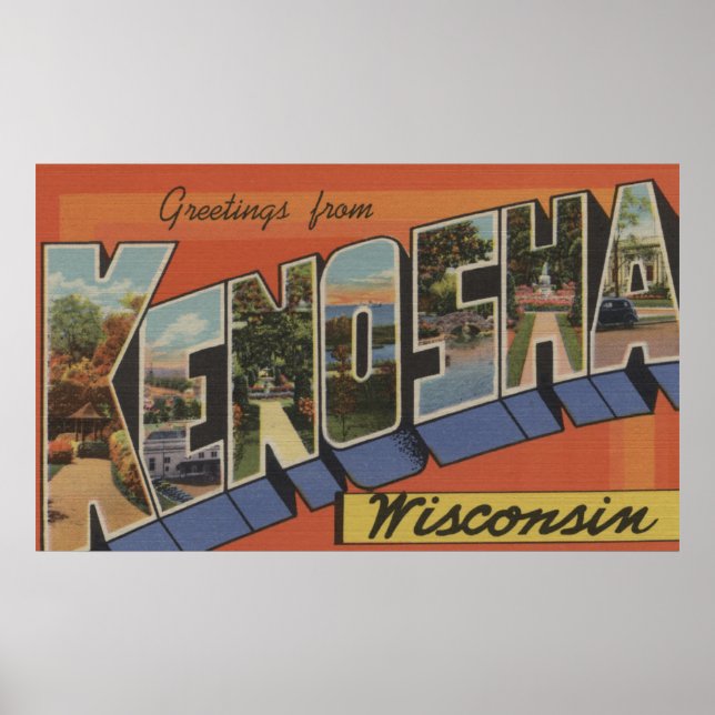 Affiches Kenosha, Wisconsin - Scènes de grandes lettres (Devant)