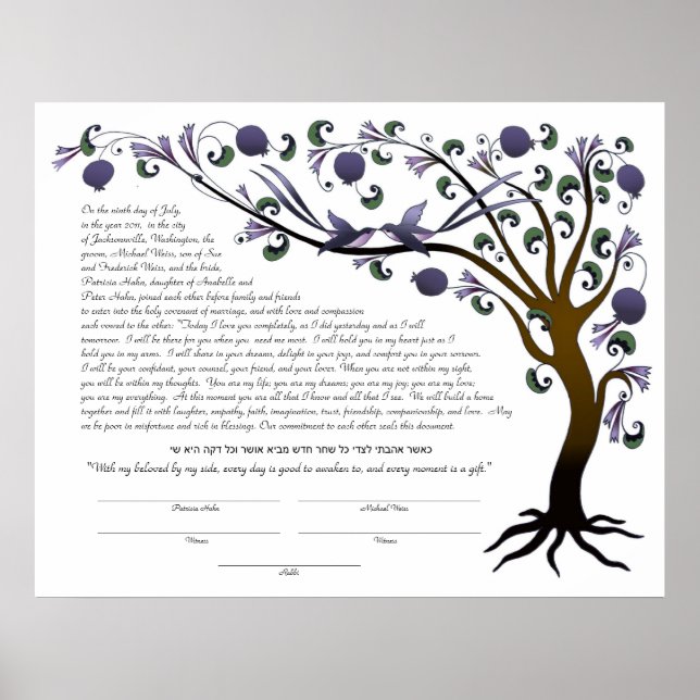Affiches Kétubah Arbre de Vie avec une citation hébraïque ( (Devant)