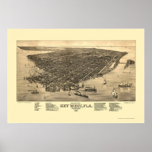 Affiches Key West, carte panoramique de FL - 1884