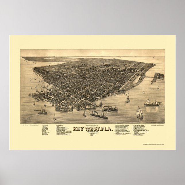 Affiches Key West, FL Panoramic Map - 1884 (Devant)