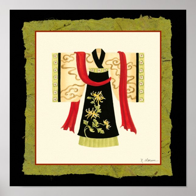 Affiches Kimono japonais traditionnel avec imprimé floral (Devant)