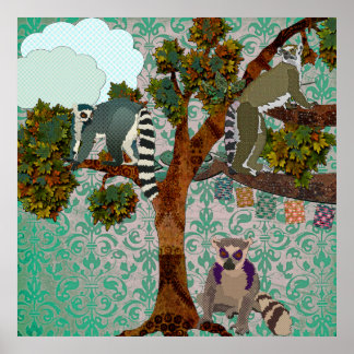 Affiches King Jullian & Lemurs Sur Un Demi-Masque Vert