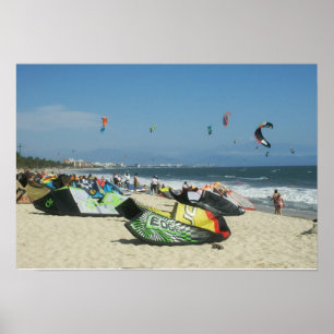 Affiches Kiteboarding sur la plage Mexique de Bucerias