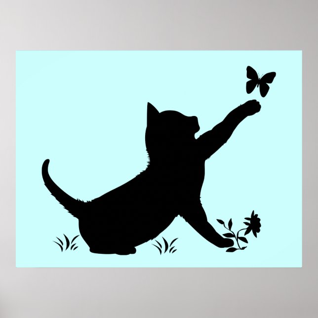 Affiches Kitties Jouer avec des papillons en silhouettes (Devant)