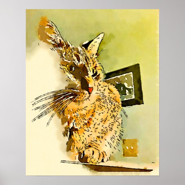 Affiches Kitty Whiskers Heart Nose Aquarelle (Devant)