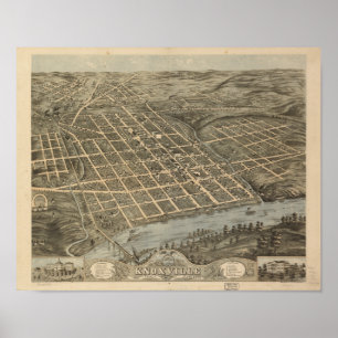 Affiches Knoxville Tennessee 1871 Carte panoramique antique