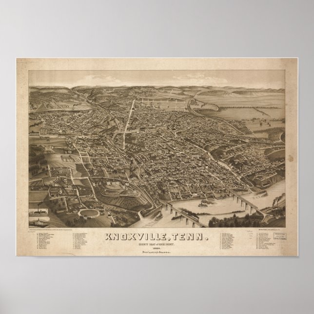 Affiches Knoxville Tennessee 1886 Carte panoramique antique (Devant)