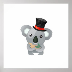 Affiches Koala mignon avec un haut-de-forme noir