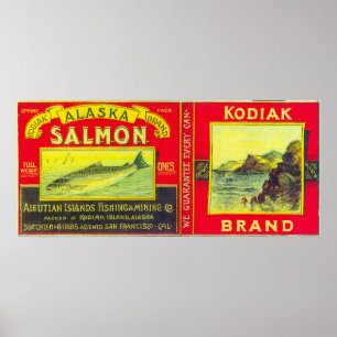 Affiches Kodiak Saumon Can Label Kodiak Island, AK