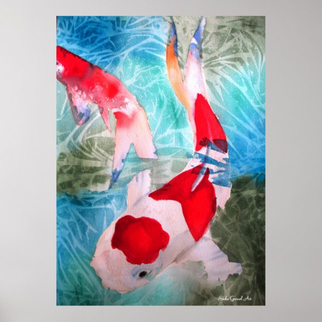 Affiches Kohaku Koi II poisson aquarelle art original (Devant)