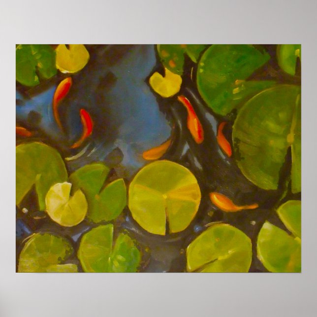 Affiches Koi Pond avec des caleçons et des petits poissons (Devant)