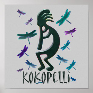 Affiches Kokopelli avec libellules